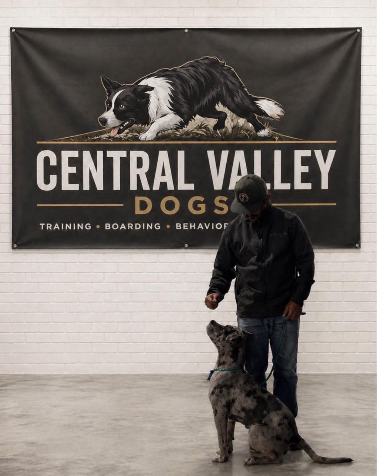 Trainer working with a dog inside the Central Valley Dogs facility